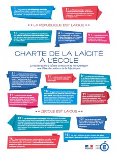 Charte de la laïcité à l'École à l'intention des personnels, des élèves et de l'ensemble de la communauté éducative. Elle a été présentée par le ministre de l'Education nationale le 9 septembre 2013.